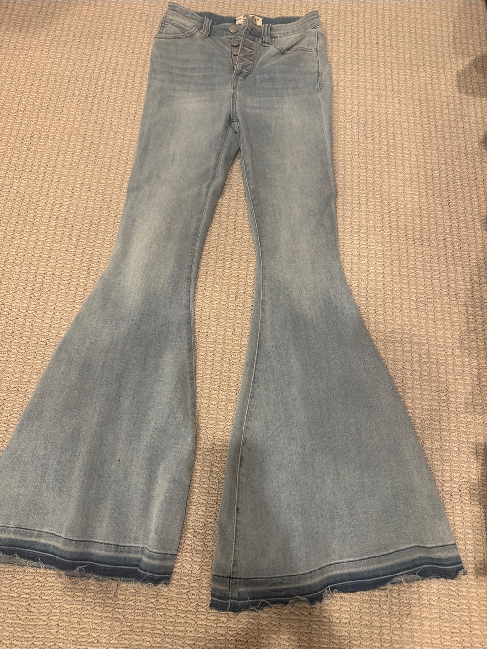 Free People Light Blue Women's Flared Jeans - High Rise Button Fly